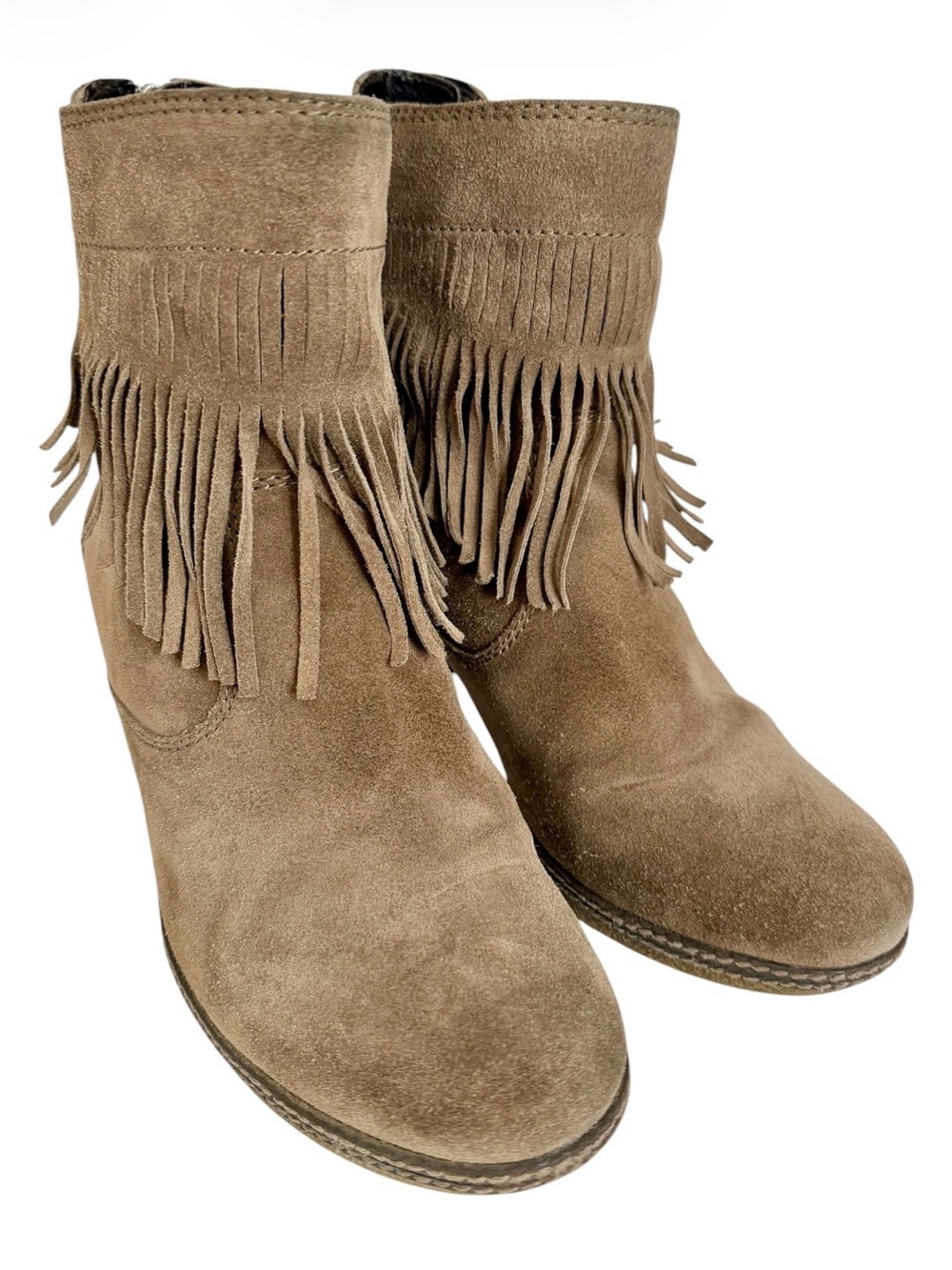 Gabor Taupe Suede Fringe Ankle Boots Size 6.5